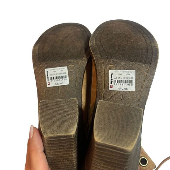 93 Vintage Womens Open Toe Ankle Boots Lace Up Tan Side Zip Vegan 9.5 - Picture 12 of 16